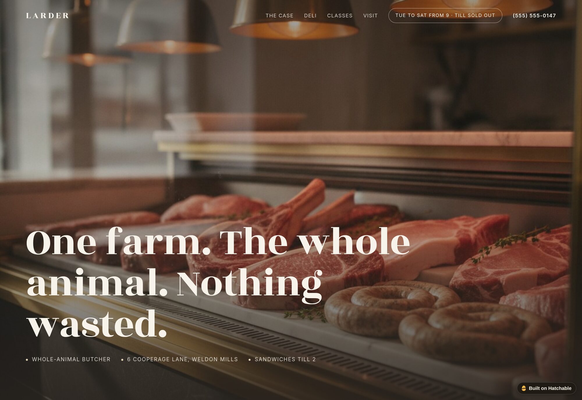 Larder butcher shop website template — full design preview