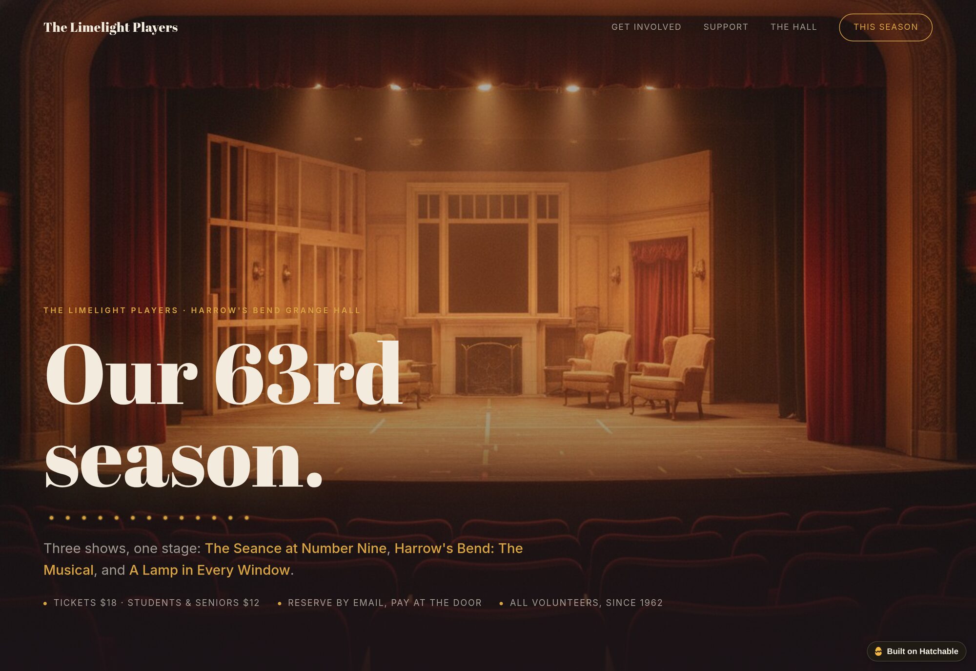 Limelight community theater website template — full design preview