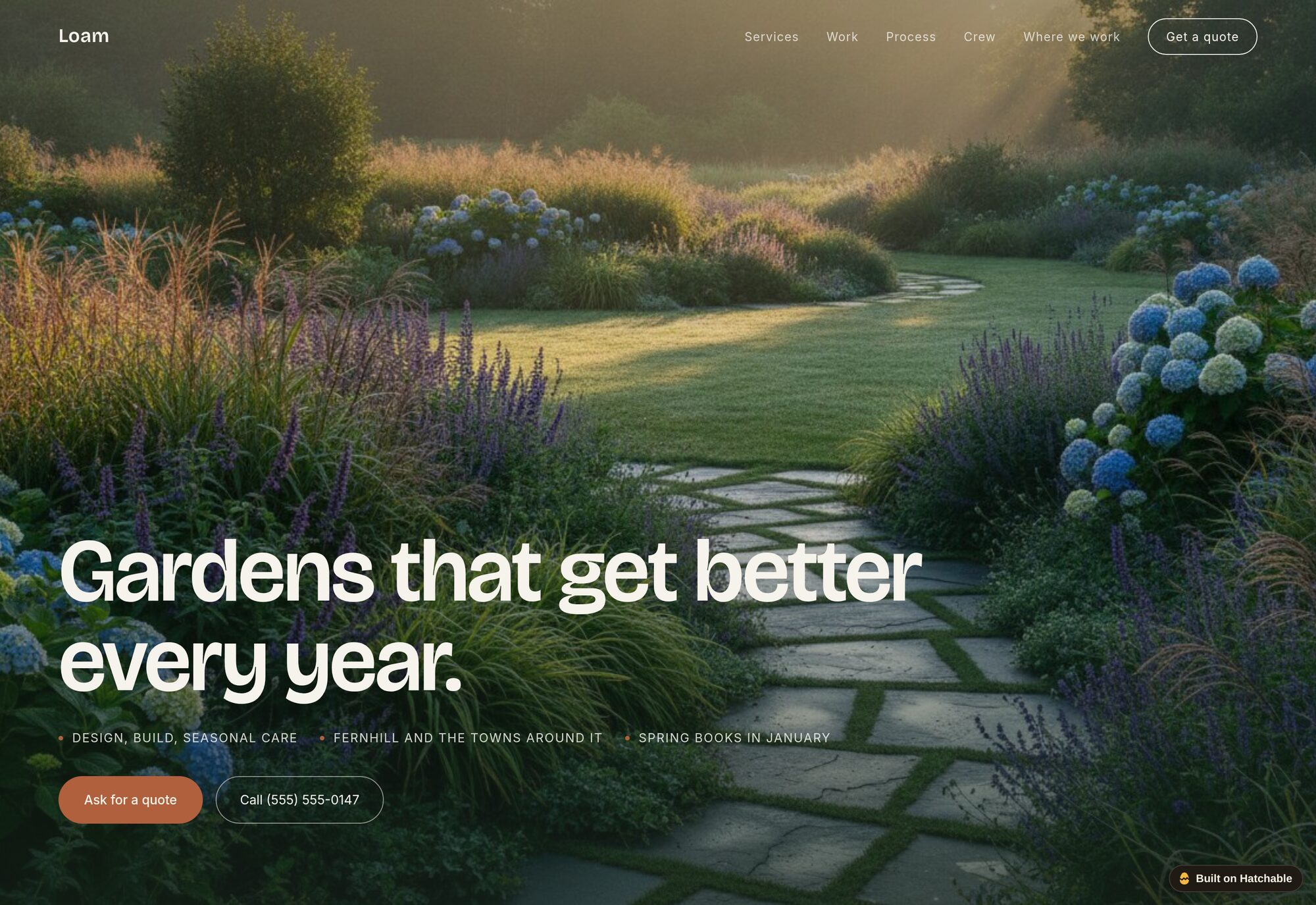 Loam landscaping business website template — full design preview