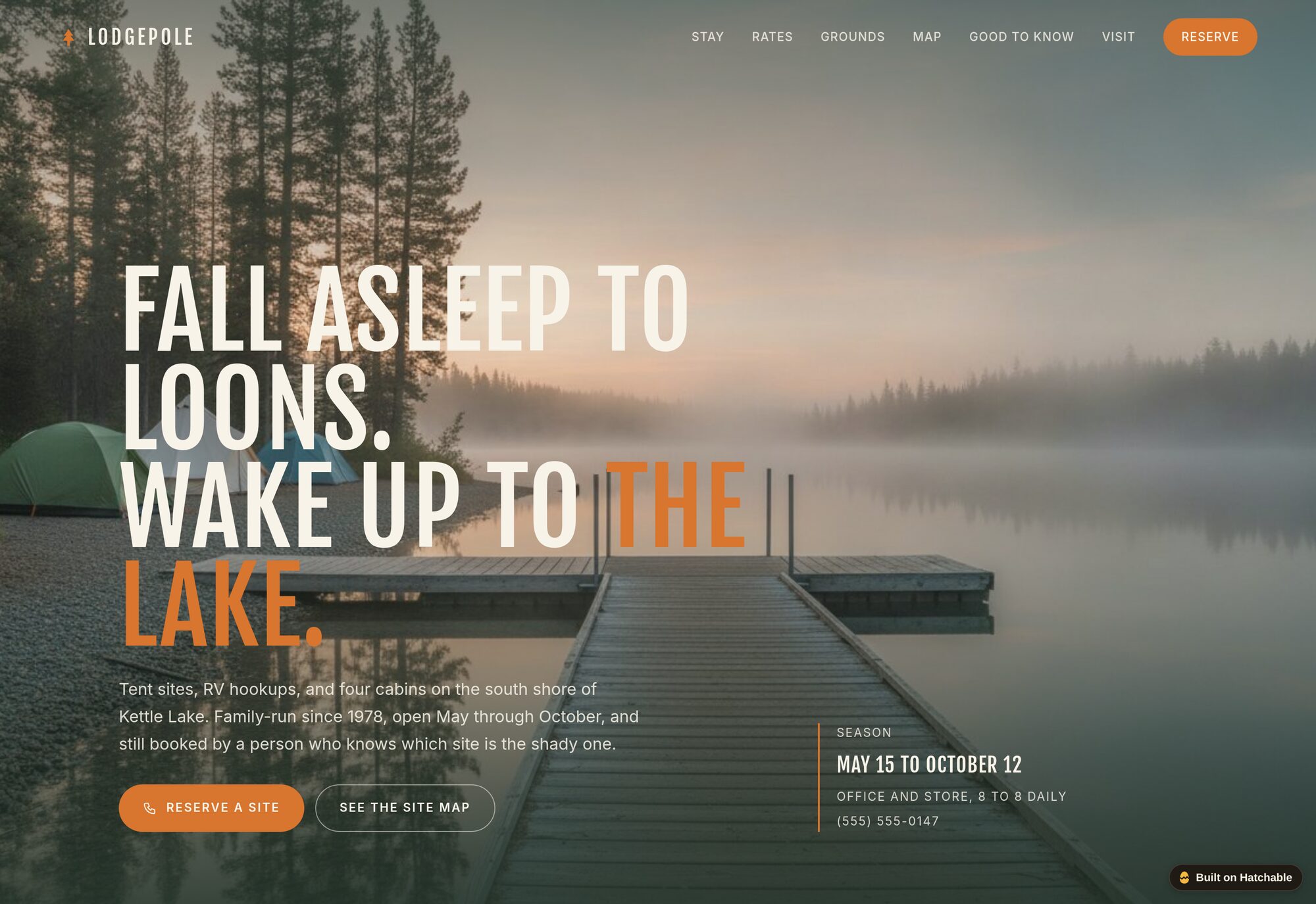 Lodgepole campground website template — full design preview