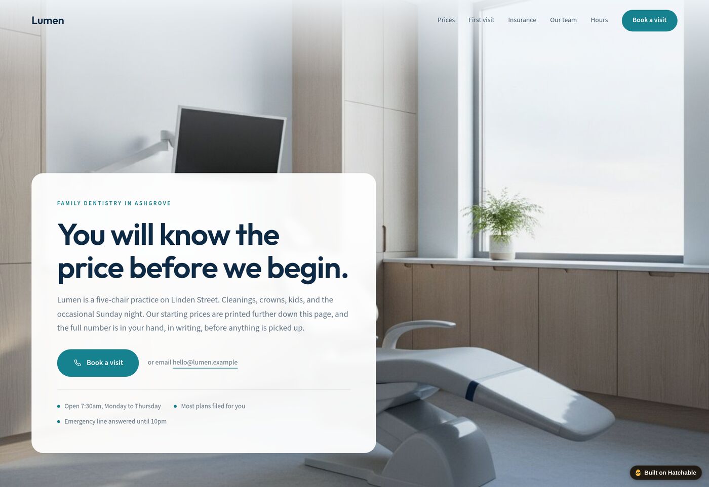 Lumen — dental practice website template preview