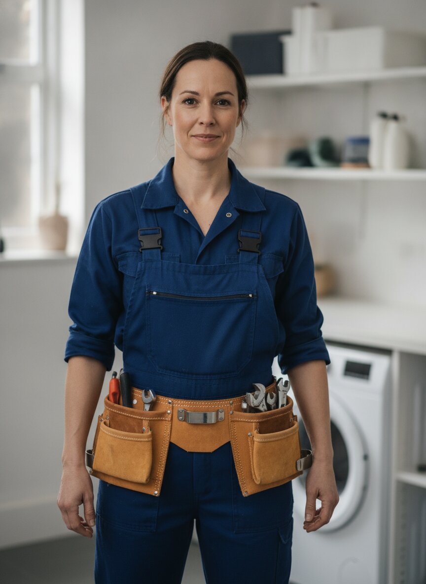 A Manifold plumber with her tool belt