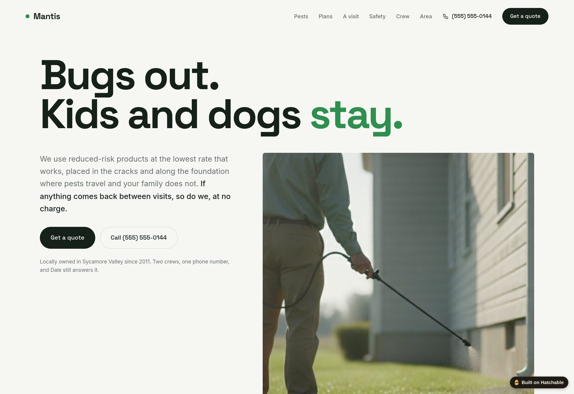 Mantis pest control website template — full design preview
