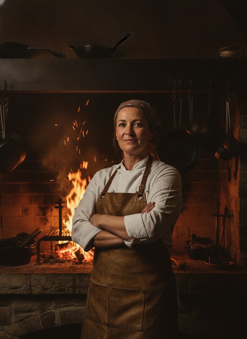 Chef Elena Vasquez at the hearth