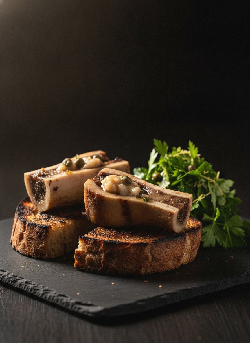Roasted bone marrow with grilled sourdough
