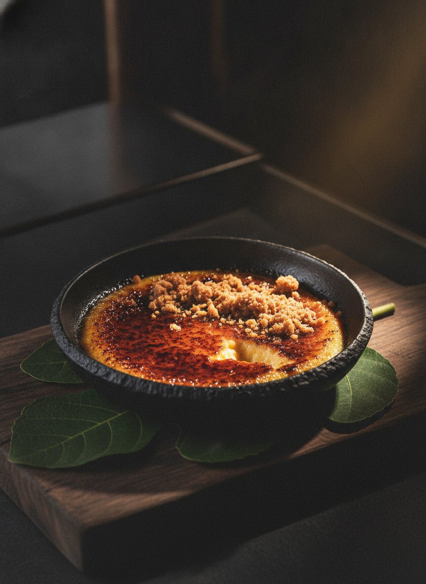 Burnt honey custard with fig leaf