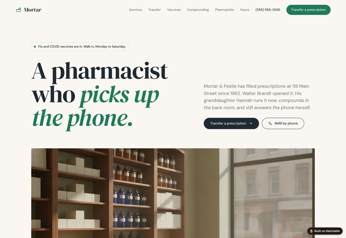 Mortar — independent pharmacy website template preview