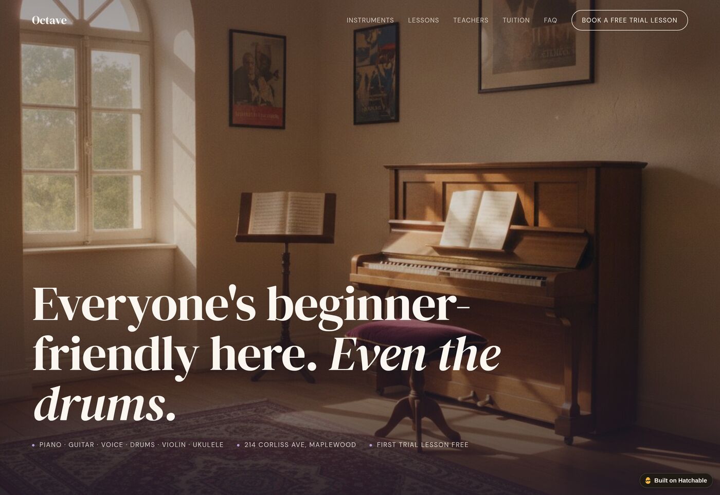Octave — music school website template preview
