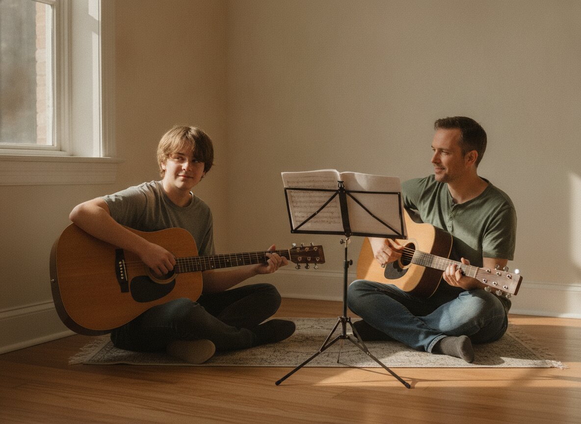 Danny mid-lesson with a teenage guitar student