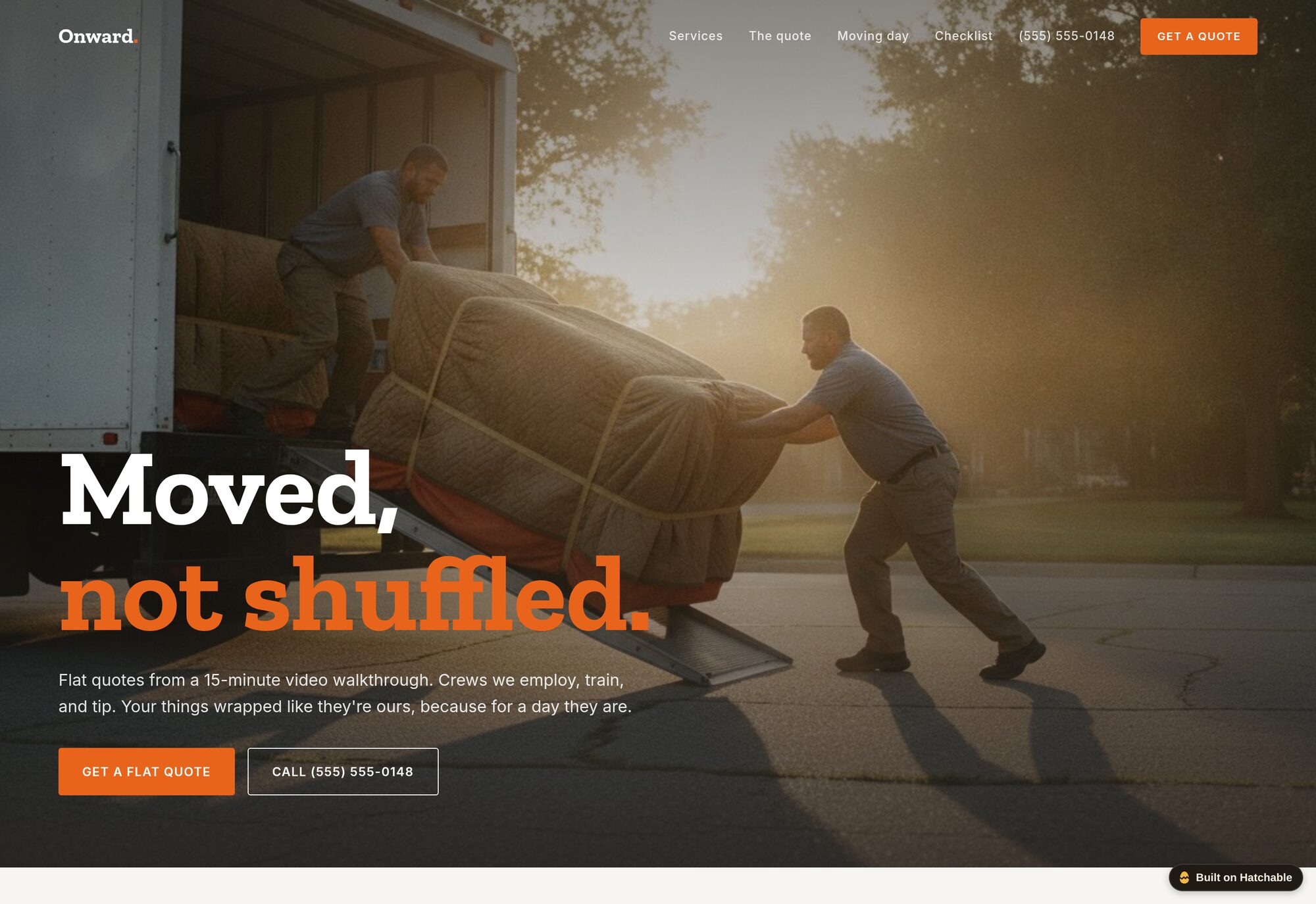 Onward moving company website template — full design preview