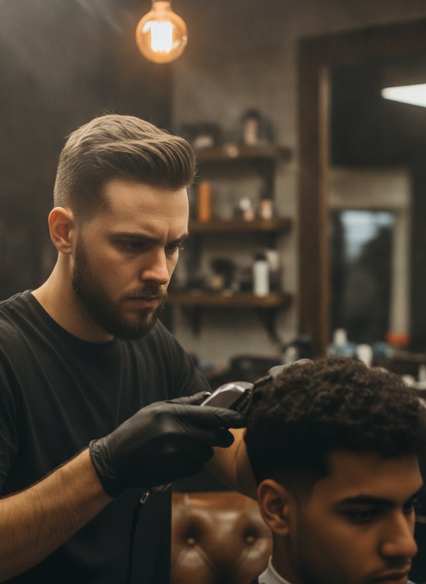 Dre lining up a fade
