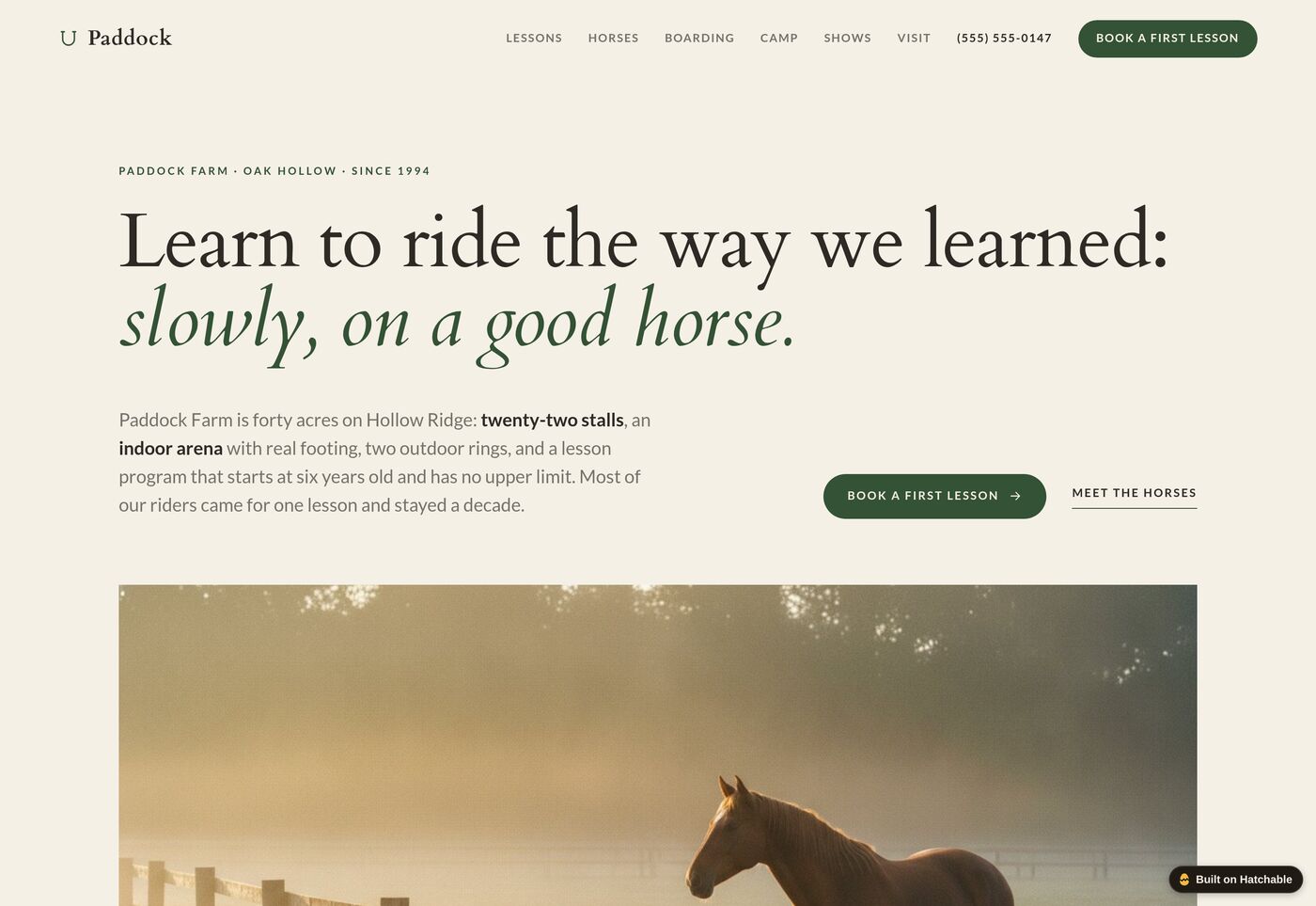 Paddock — equestrian center website template preview