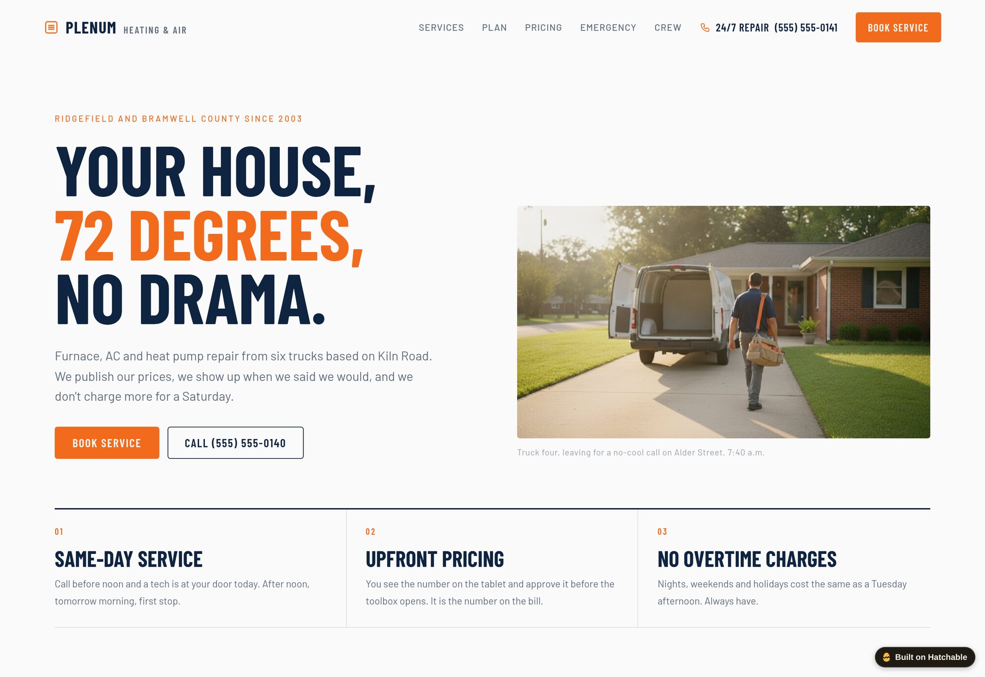 Plenum HVAC company website template — full design preview