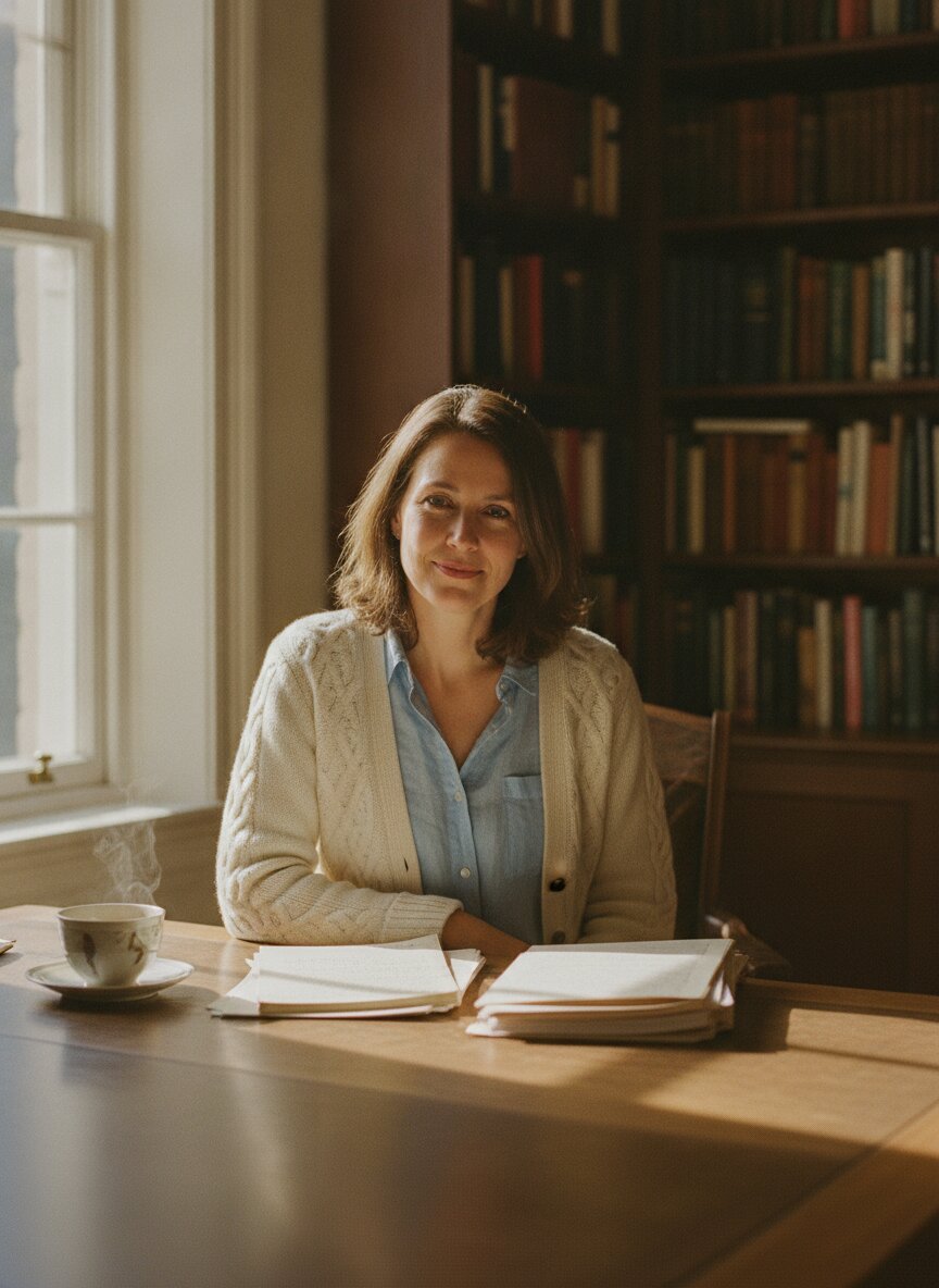Esme Vale at her window desk in Fernhill