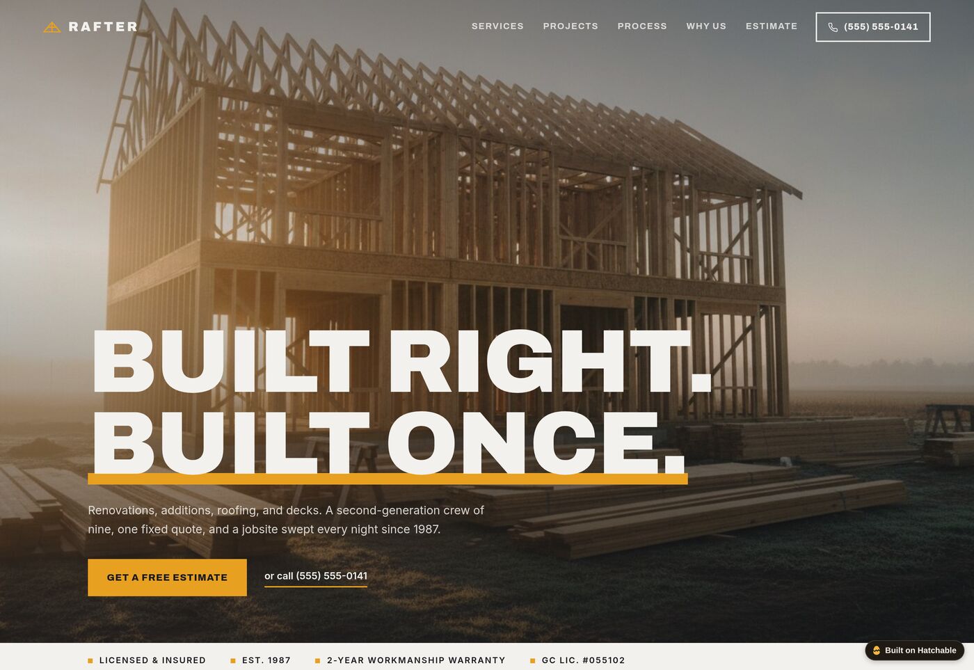Rafter — contractor website template preview