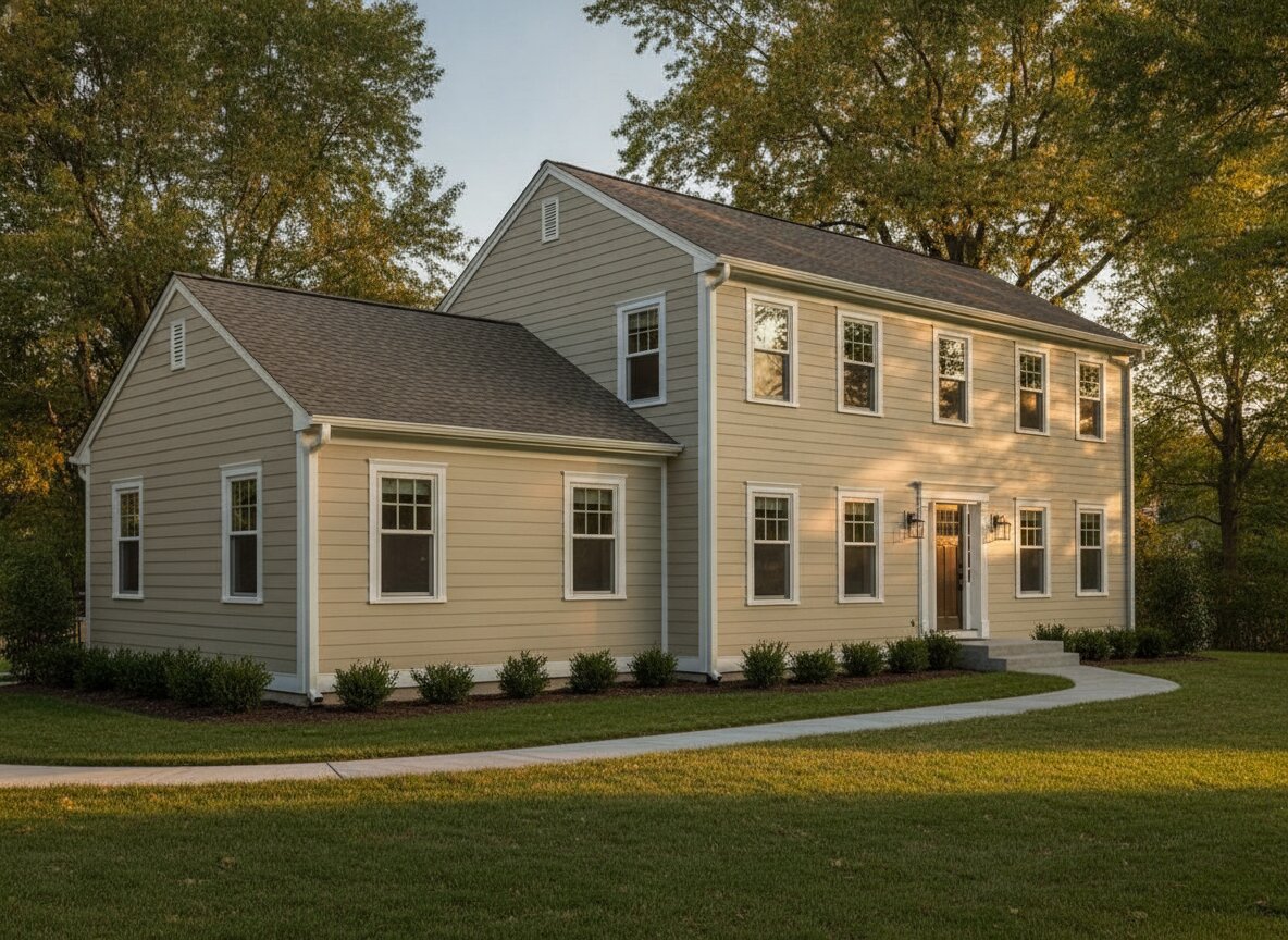 Completed two-story home addition with matched siding