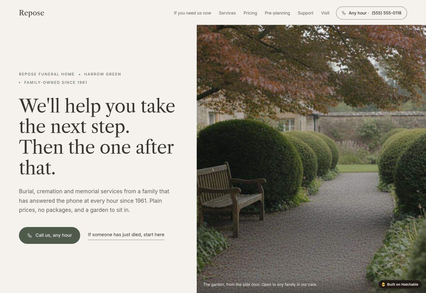 Repose — funeral home website template preview