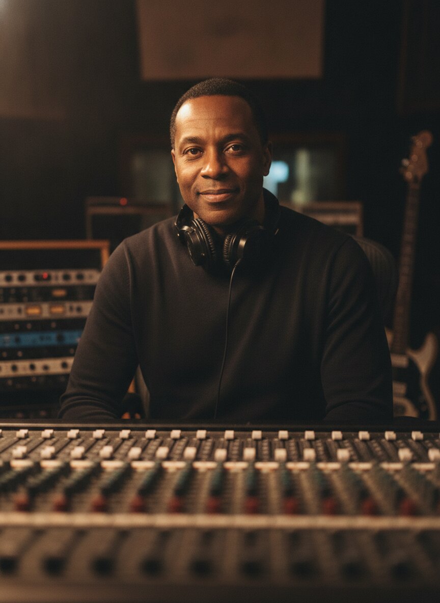 Marcus Bell at the console, headphones around his neck