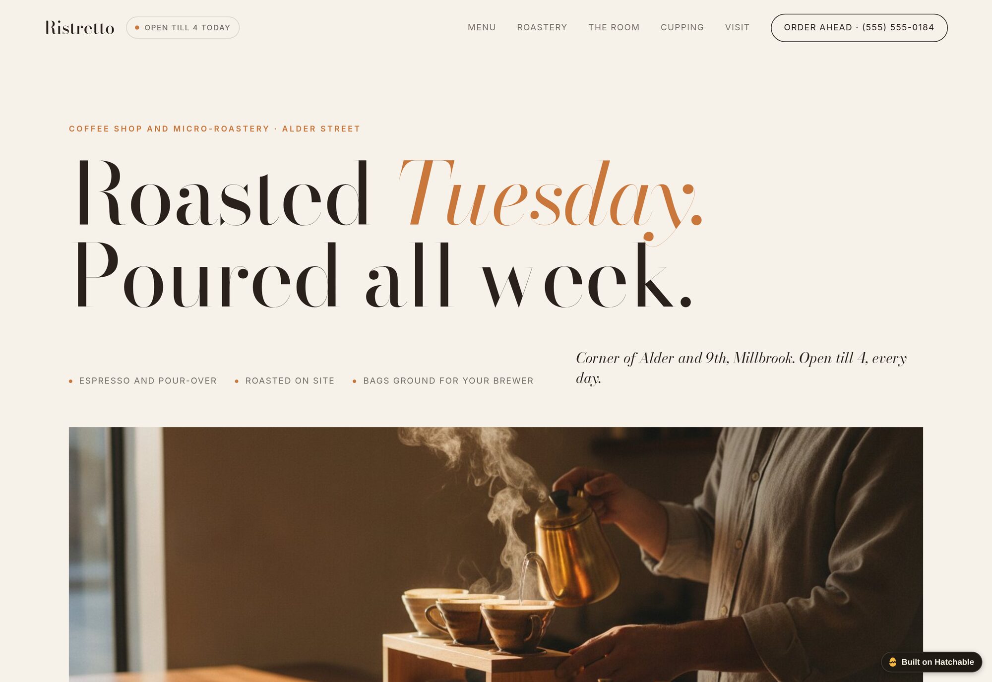 Ristretto coffee shop website template — full design preview