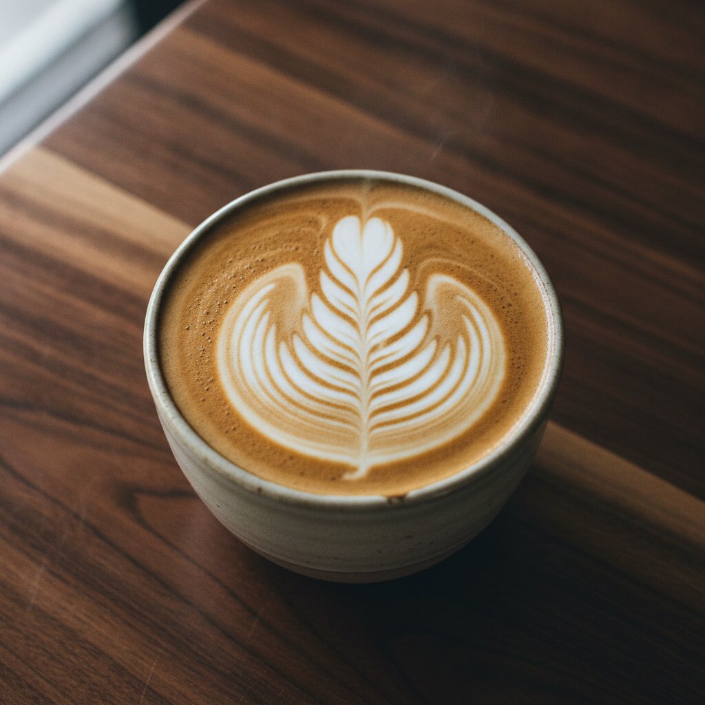 A rosetta poured in a ceramic cup