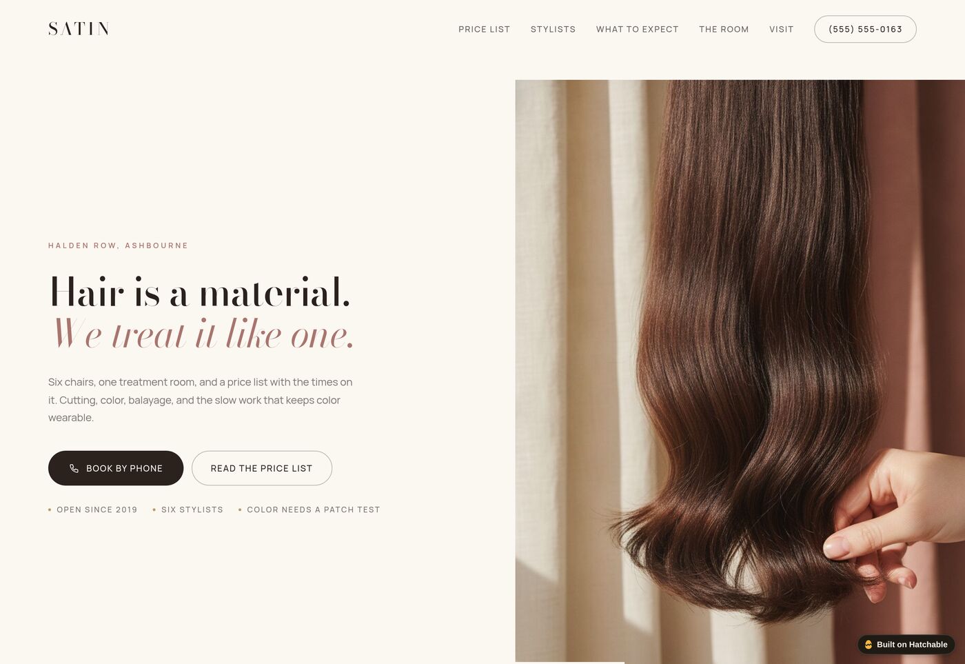 Satin — hair salon website template preview