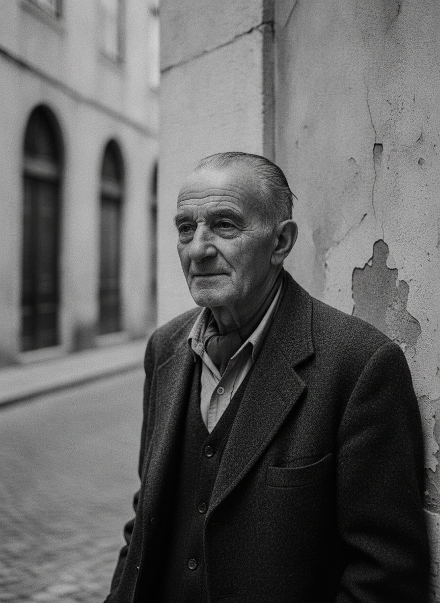 Portrait against weathered plaster