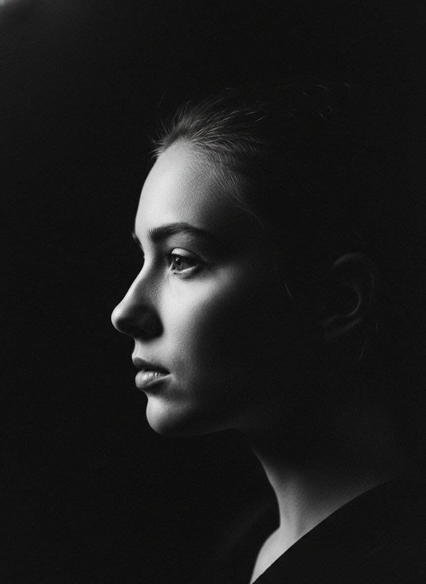 Portrait in profile with dramatic side light