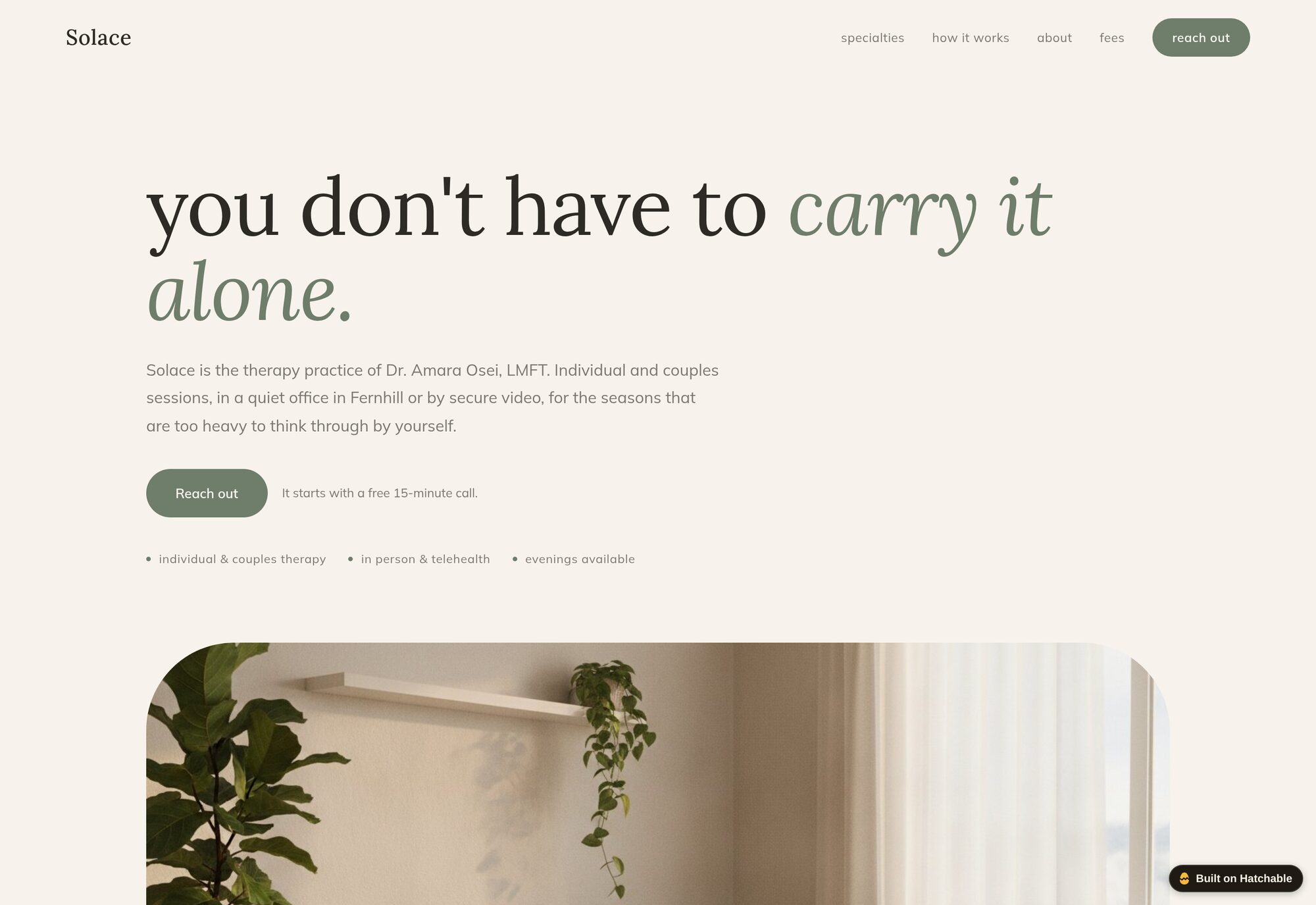 Solace therapist practice website template — full design preview