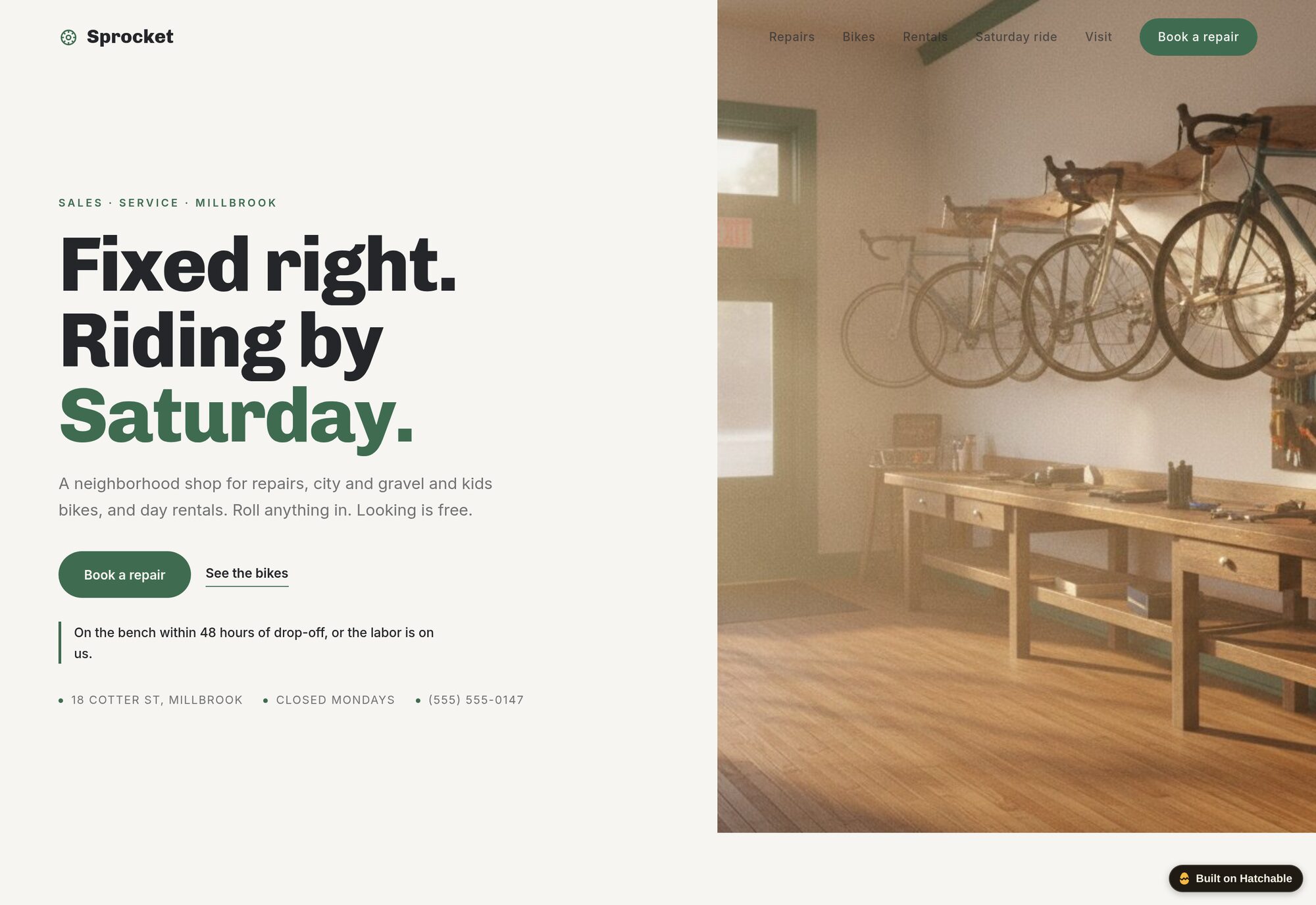 Sprocket bike shop website template — full design preview