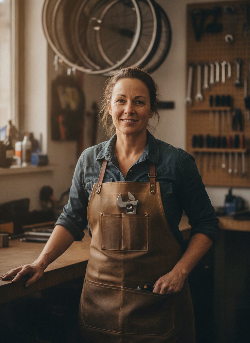 Frankie Marsh, owner and head mechanic, at her bench