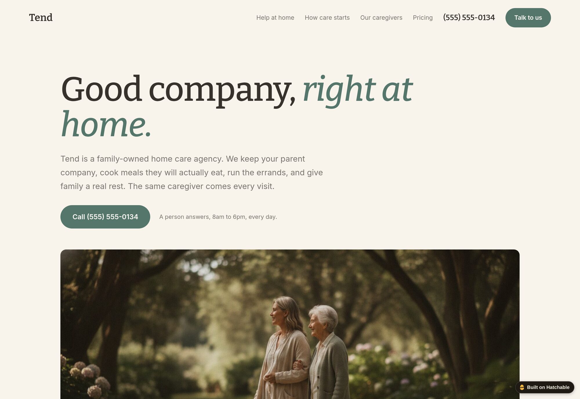 Tend home care website template — full design preview