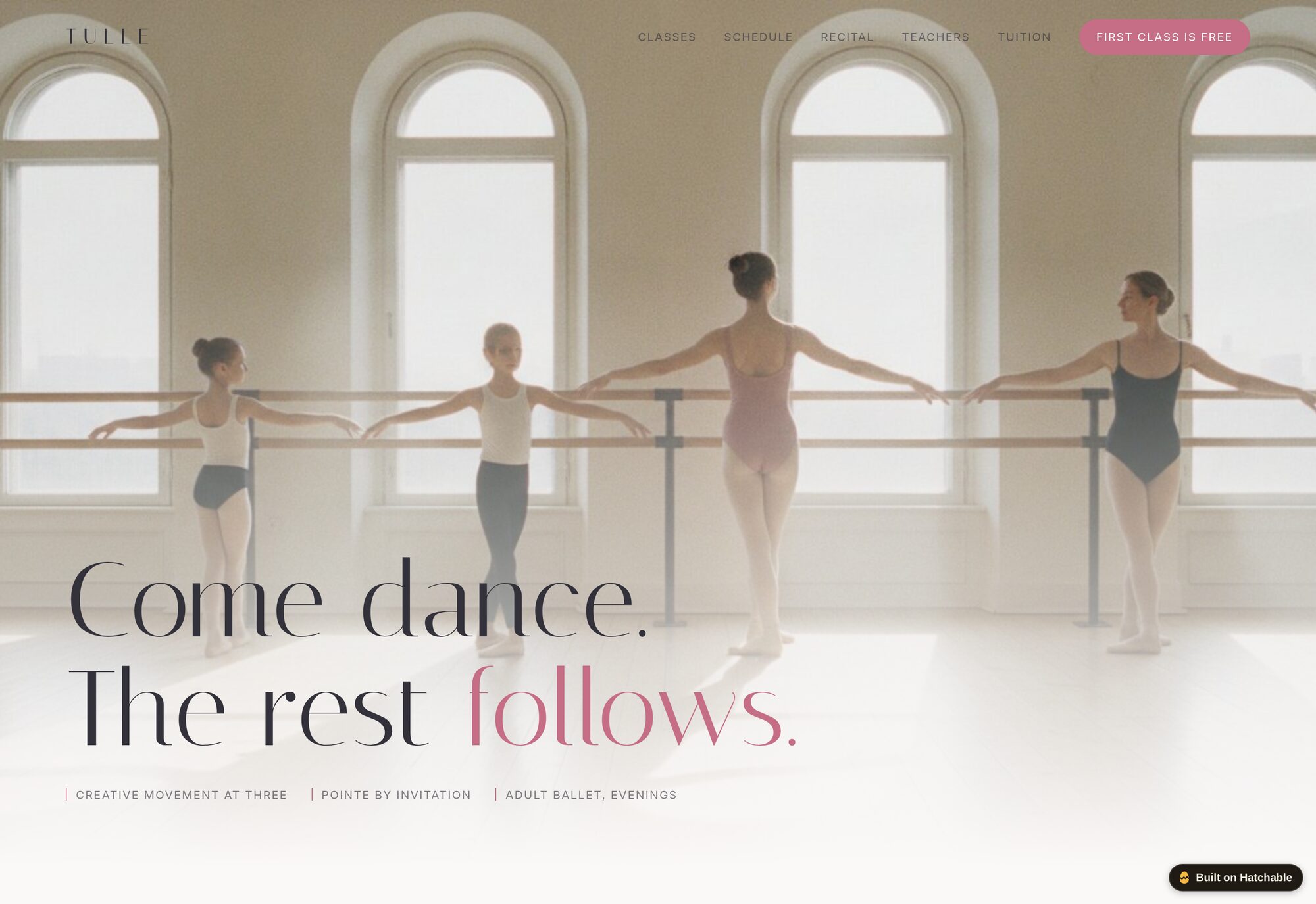 Tulle dance studio website template — full design preview
