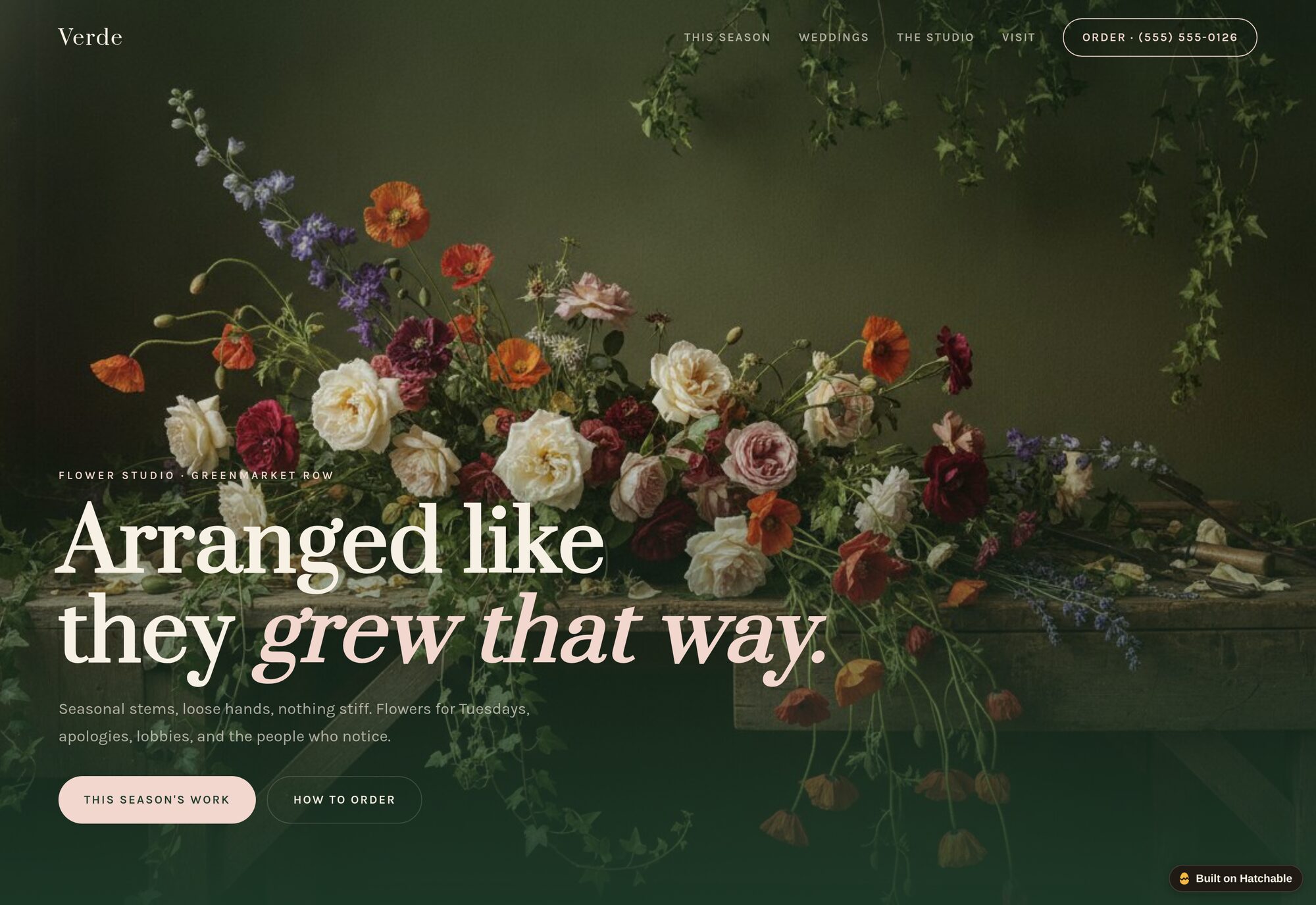 Verde florist website template — full design preview