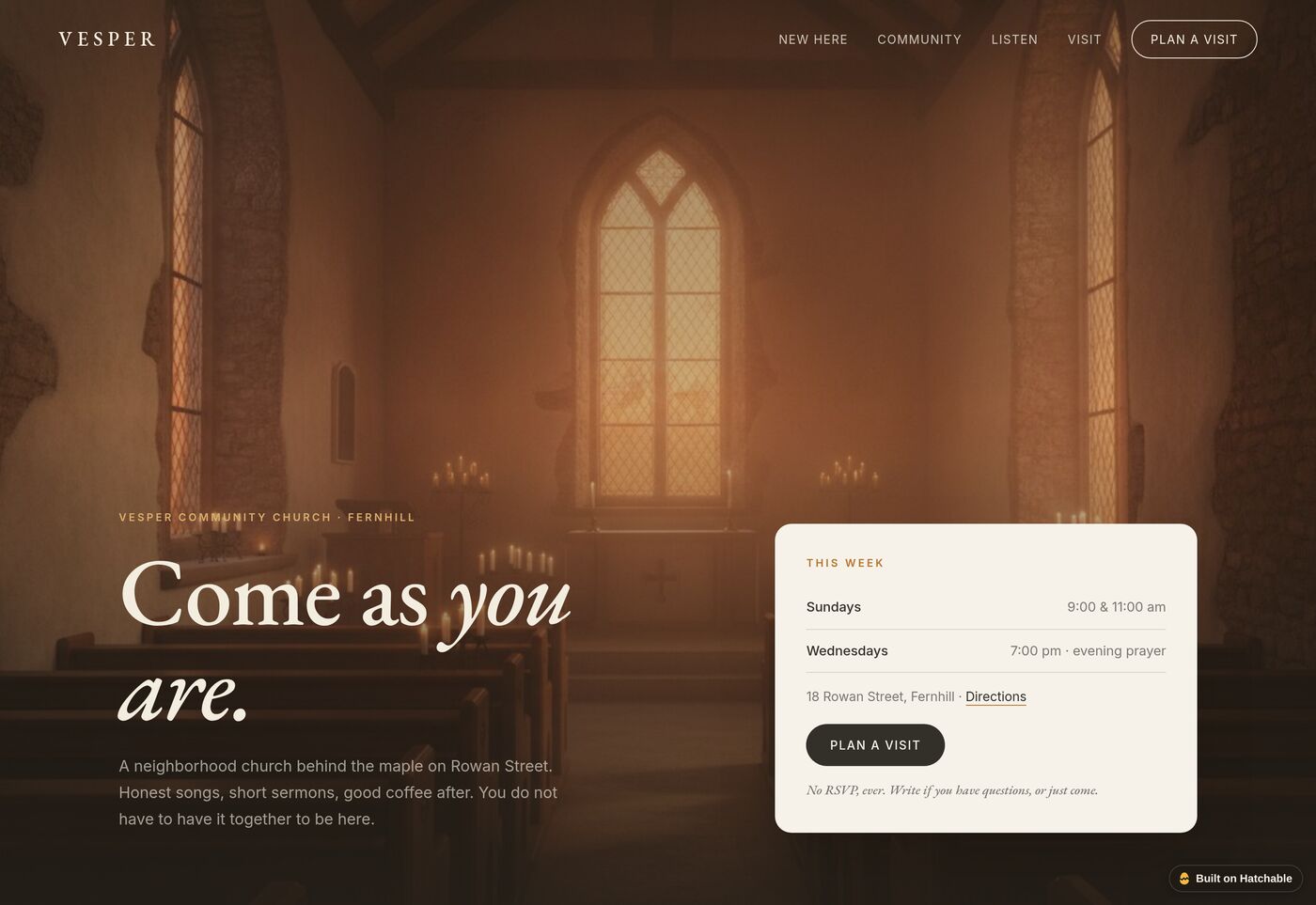 Vesper — church website template preview