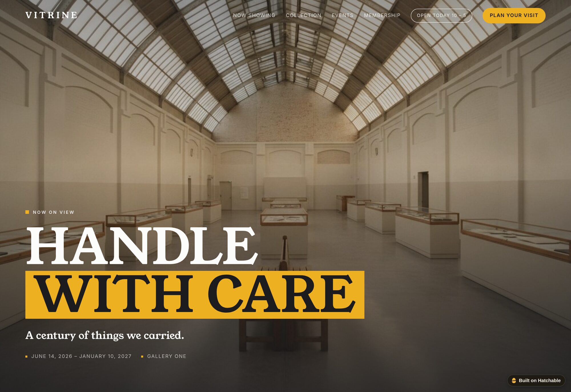 Vitrine museum website template — full design preview