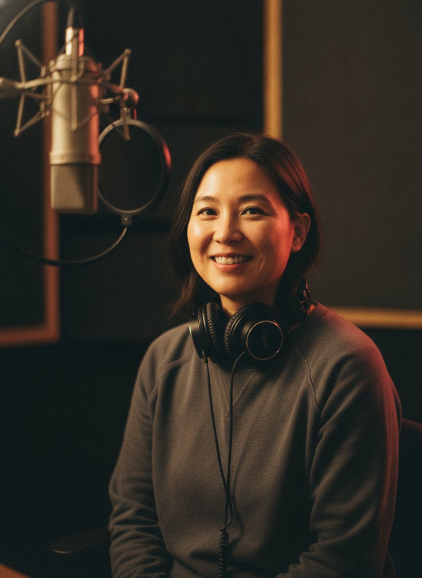 Mira Song, co-host of Waveform, with headphones around her neck