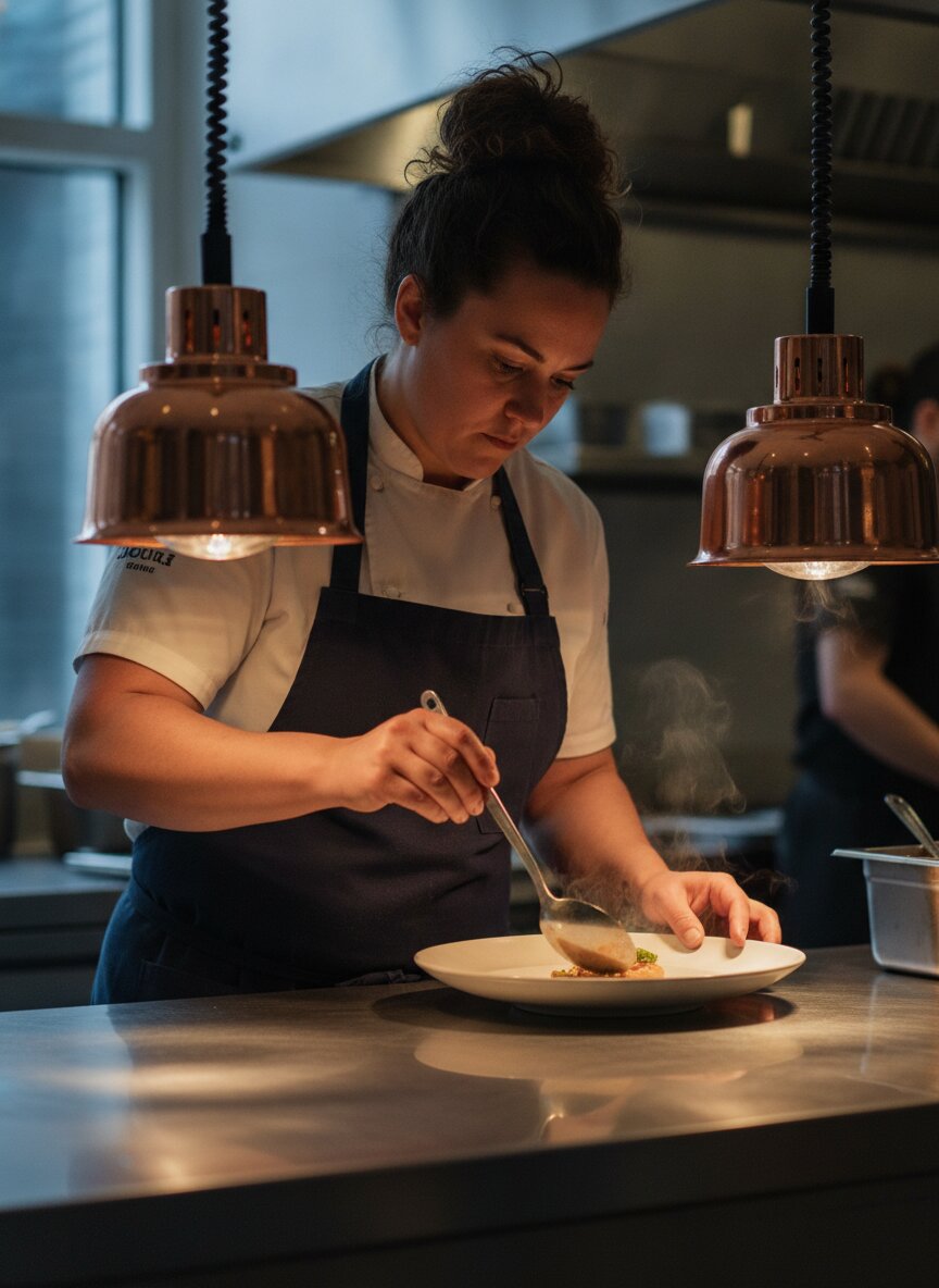 Chef Theo Lindqvist plating a dish at the pass